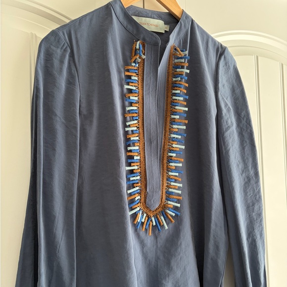 Silvia Tcherassi Triora Split Collar Blouse Top Women's Size XS Blue Embroidered - Picture 6 of 12